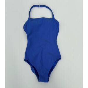 Lands' End Royal Blue One Piece Swimsuit w/Ribbed Texture Halter Size 10